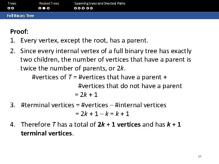 Trees Rooted Trees Spanning trees and Shortest Paths Full Binary Tree Proof: 1. Every