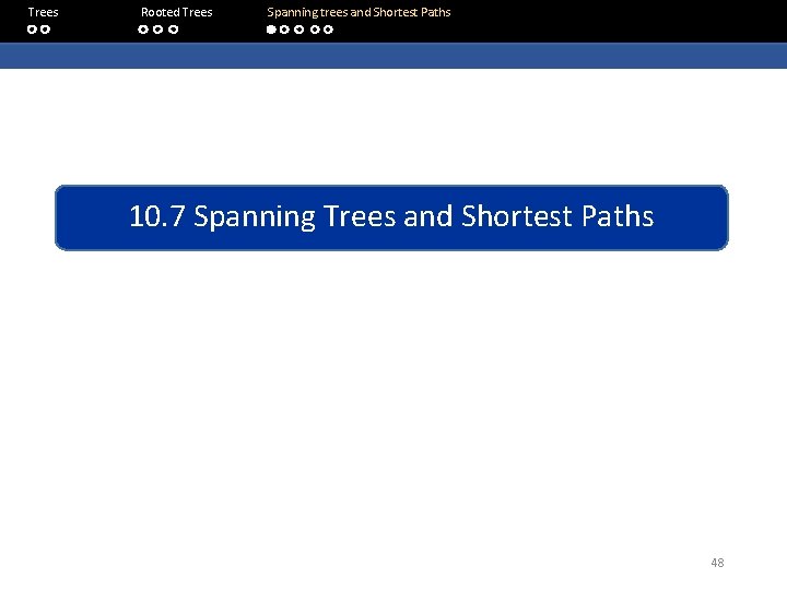Trees Rooted Trees Spanning trees and Shortest Paths 10. 7 Spanning Trees and Shortest