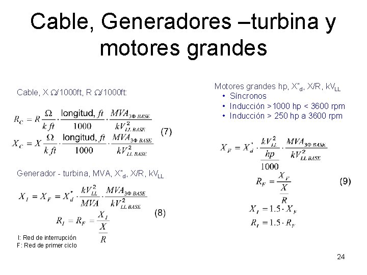 Cable, Generadores –turbina y motores grandes Cable, X W/1000 ft, R W/1000 ft: Motores Cable, Generadores –turbina y motores grandes Cable, X W/1000 ft, R W/1000 ft: Motores