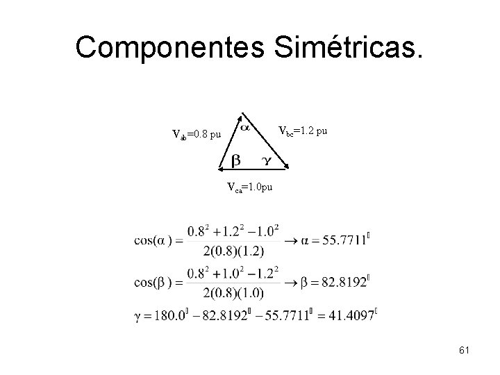 Componentes Simétricas. Vbc=1. 2 pu Vab=0. 8 pu Vca=1. 0 pu 61 Componentes Simétricas. Vbc=1. 2 pu Vab=0. 8 pu Vca=1. 0 pu 61