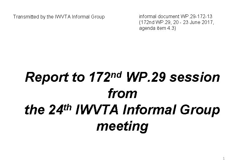 Transmitted by the IWVTA Informal Group informal document WP. 29 -172 -13 (172 nd