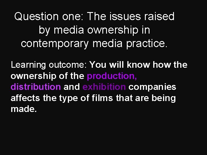 Question one: The issues raised by media ownership in contemporary media practice. Learning outcome: