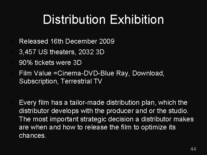 Distribution Exhibition • Released 16 th December 2009 • 3, 457 US theaters, 2032