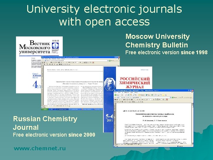 University electronic journals with open access Moscow University Chemistry Bulletin Free electronic version since University electronic journals with open access Moscow University Chemistry Bulletin Free electronic version since