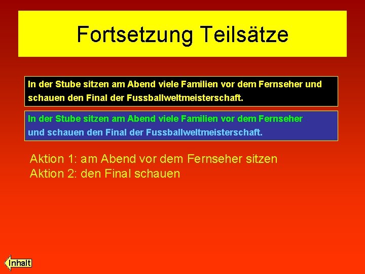 Fortsetzung Teilsätze In der Stube sitzen am Abend viele Familien vor dem Fernseher und