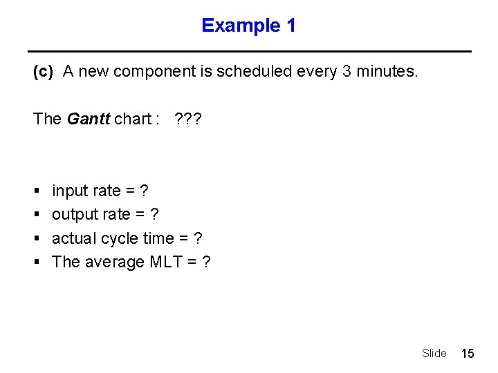 Example 1 (c) A new component is scheduled every 3 minutes. The Gantt chart