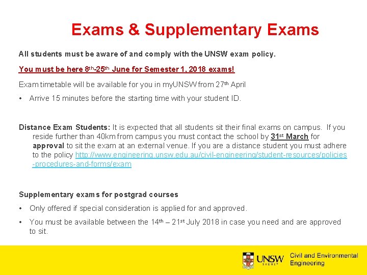 Exams & Supplementary Exams All students must be aware of and comply with the