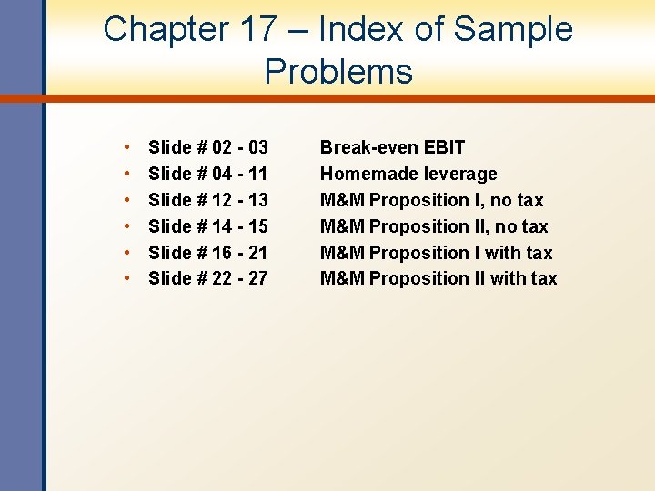 Chapter 17 – Index of Sample Problems • • • Slide # 02 - Chapter 17 – Index of Sample Problems • • • Slide # 02 -