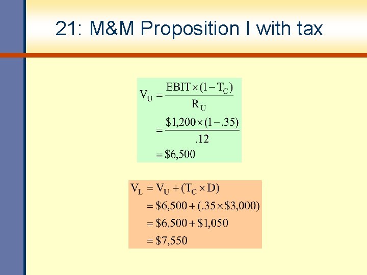 21: M&M Proposition I with tax 21: M&M Proposition I with tax