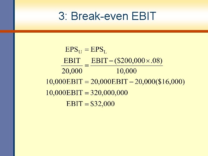 3: Break-even EBIT 3: Break-even EBIT