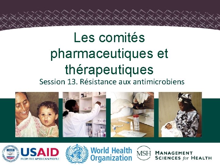 Les comités pharmaceutiques et thérapeutiques Session 13. Résistance aux antimicrobiens 