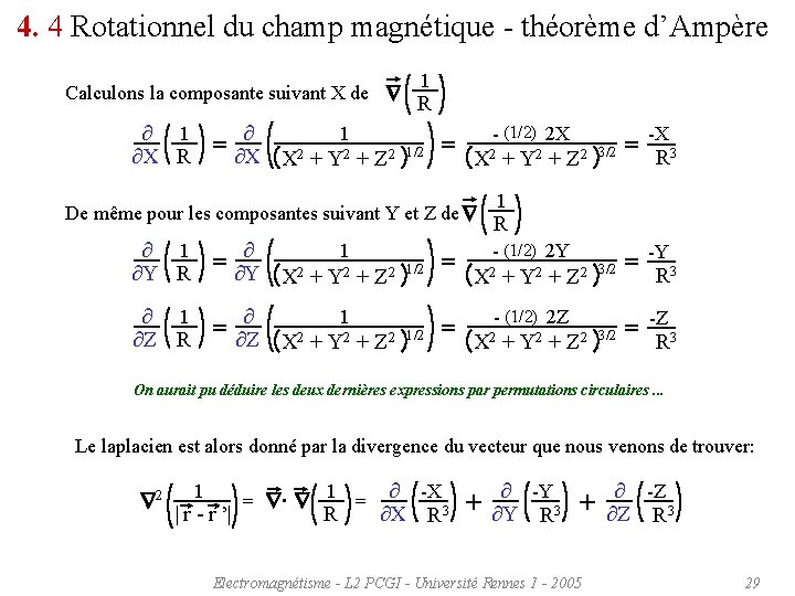 4. 4 Rotationnel du champ magnétique - théorème d’Ampère Calculons la composante suivant X