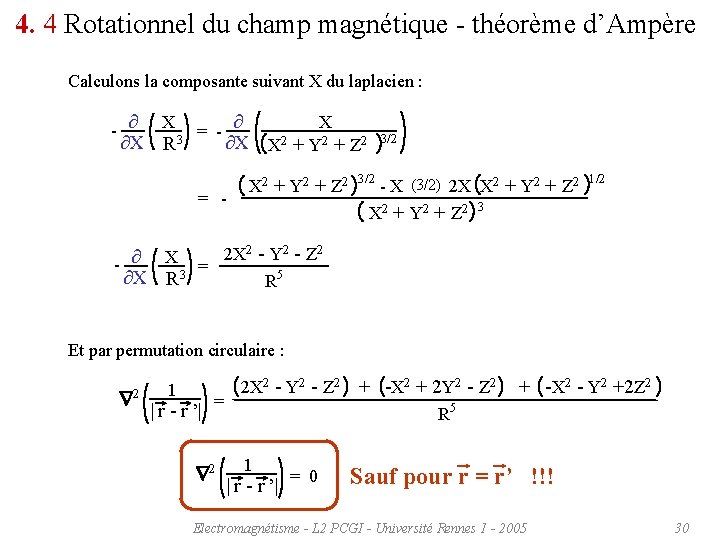 4. 4 Rotationnel du champ magnétique - théorème d’Ampère Calculons la composante suivant X