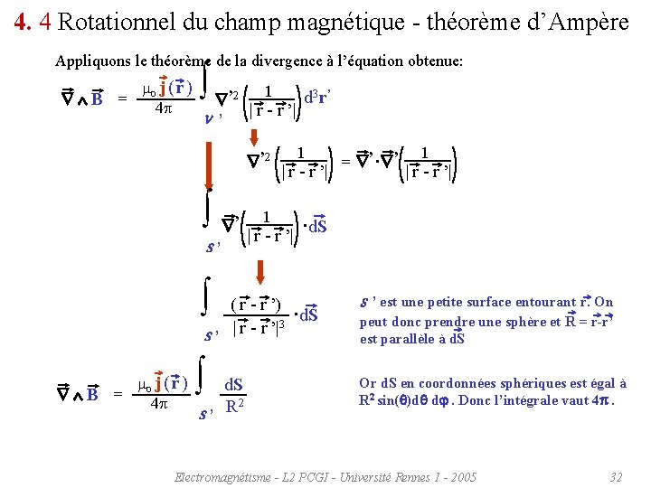 4. 4 Rotationnel du champ magnétique - théorème d’Ampère Appliquons le théorème de la