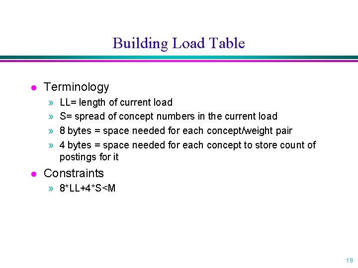 Building Load Table l Terminology » » l LL= length of current load S=