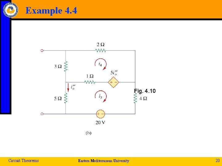 Example 4. 4 Fig. 4. 10 Circuit Theorems Eastern Mediterranean University 20 