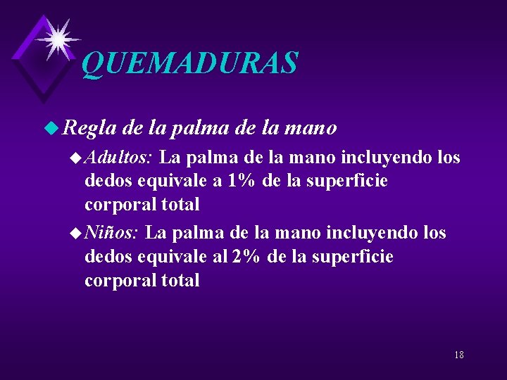 QUEMADURAS u Regla de la palma de la mano u Adultos: La palma de
