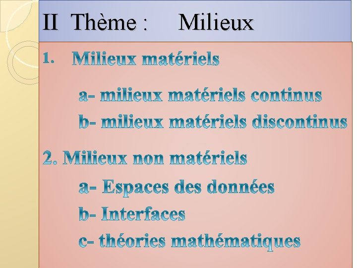 II Thème : 1. Milieux 