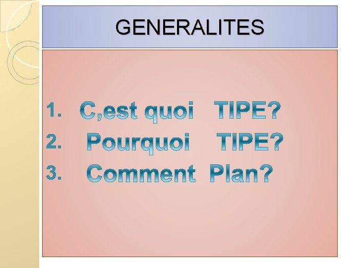 GENERALITES 1. 2. 3. 