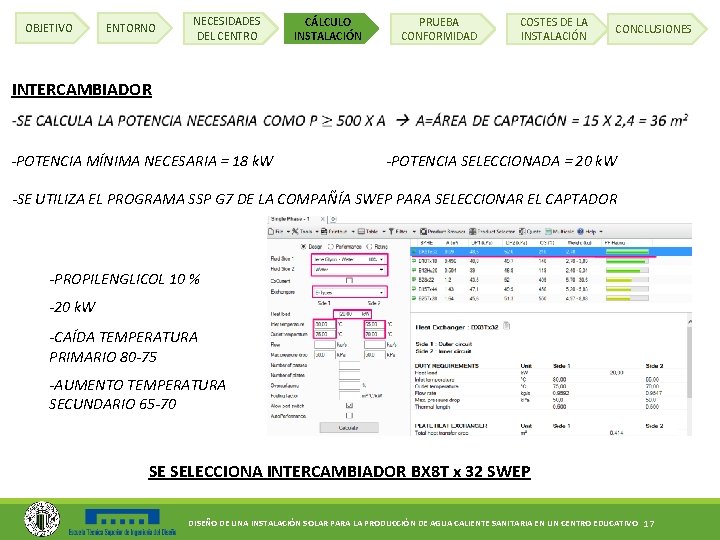 OBJETIVO ENTORNO NECESIDADES DEL CENTRO CÁLCULO INSTALACIÓN PRUEBA CONFORMIDAD COSTES DE LA INSTALACIÓN CONCLUSIONES