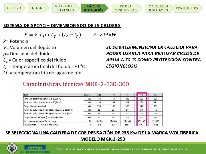 OBJETIVO ENTORNO NECESIDADES DEL CENTRO CÁLCULO INSTALACIÓN PRUEBA CONFORMIDAD COSTES DE LA INSTALACIÓN CONCLUSIONES