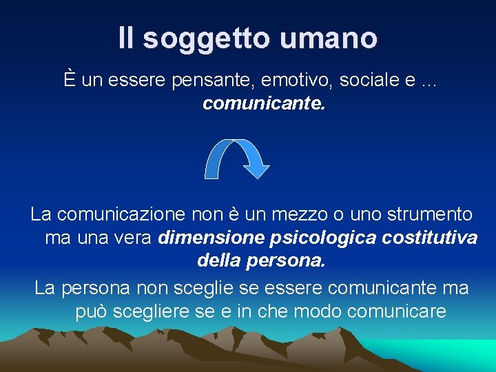 Il soggetto umano È un essere pensante, emotivo, sociale e … comunicante. La comunicazione