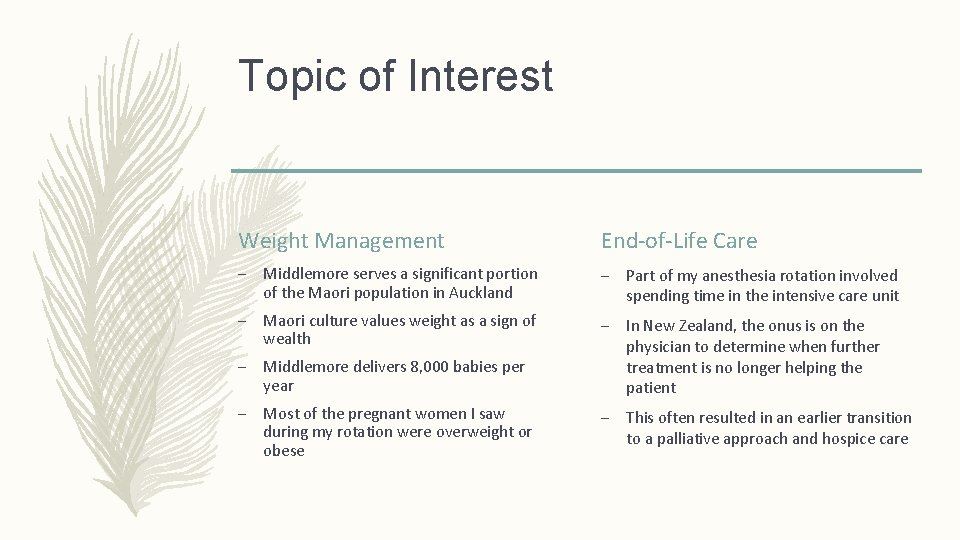 Topic of Interest Weight Management End-of-Life Care – Middlemore serves a significant portion of