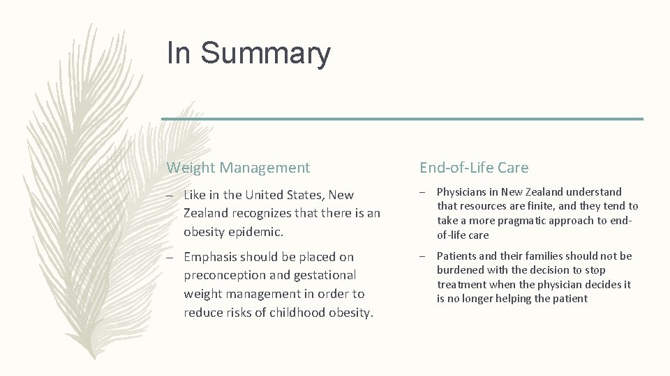 In Summary Weight Management End-of-Life Care – Like in the United States, New Zealand