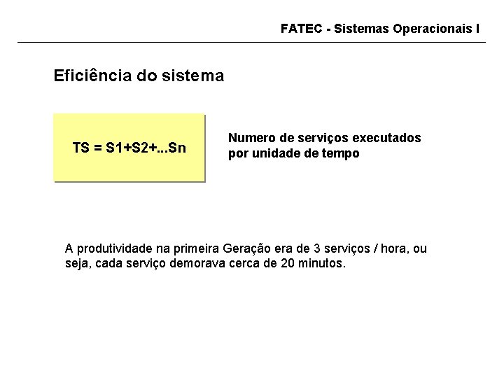 FATEC - Sistemas Operacionais I Eficiência do sistema TS = S 1+S 2+. .