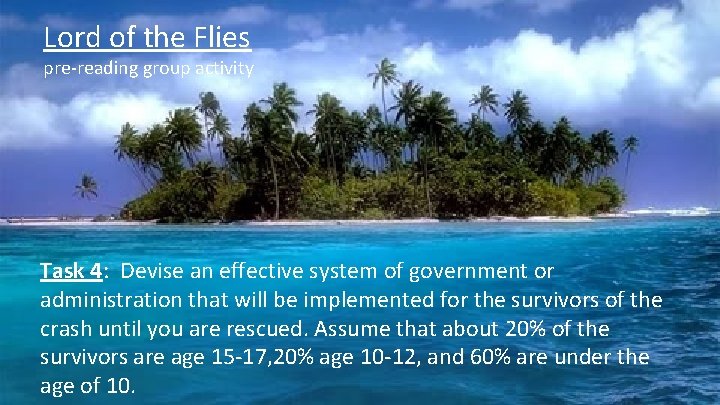 Lord Of The Flies Prereading Group Activity Schedule