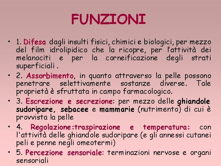 FUNZIONI • 1. Difesa dagli insulti fisici, chimici e biologici, per mezzo del film