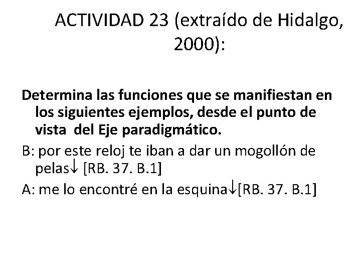 ACTIVIDAD 23 (extraído de Hidalgo, 2000): Determina las funciones que se manifiestan en los