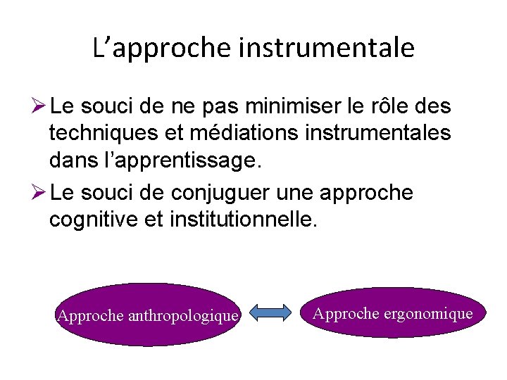 L’approche instrumentale Ø Le souci de ne pas minimiser le rôle des techniques et L’approche instrumentale Ø Le souci de ne pas minimiser le rôle des techniques et