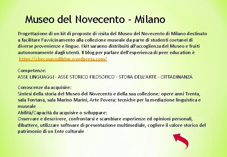 Museo del Novecento - Milano Progettazione di un kit di proposte di visita del