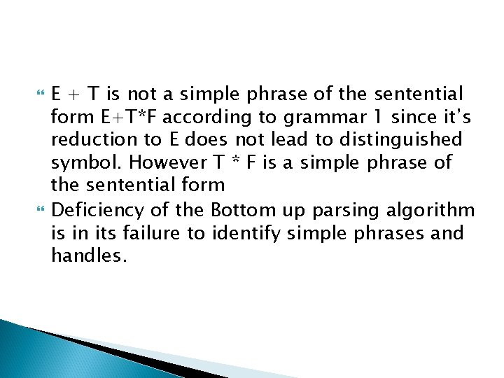  E + T is not a simple phrase of the sentential form E+T*F