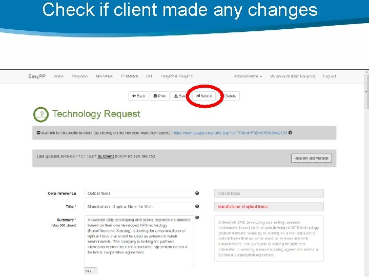 Check if client made any changes 