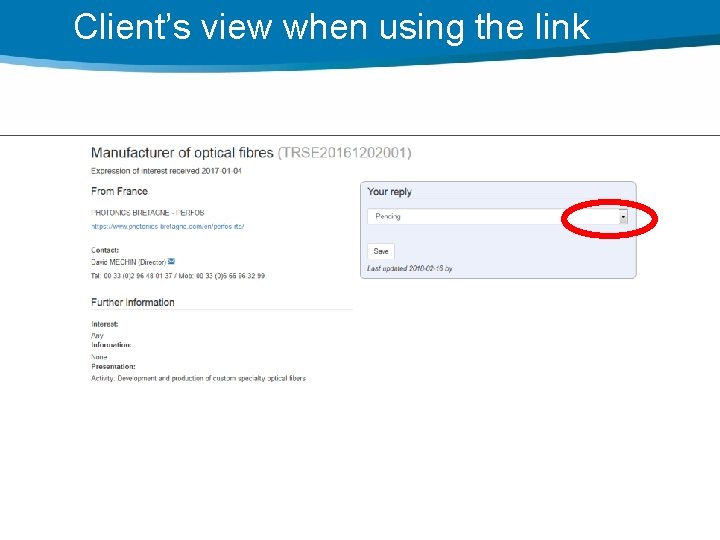 Client’s view when using the link 
