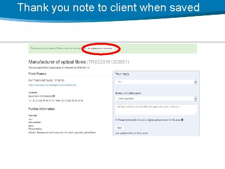 Thank you note to client when saved 