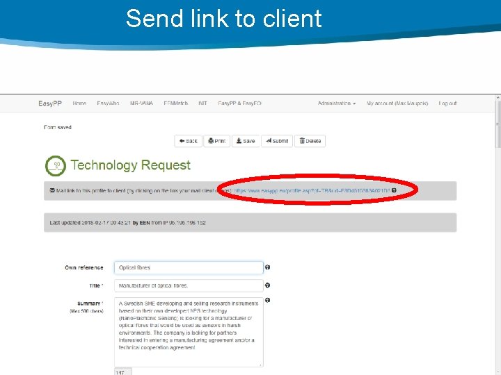 Send link to client 