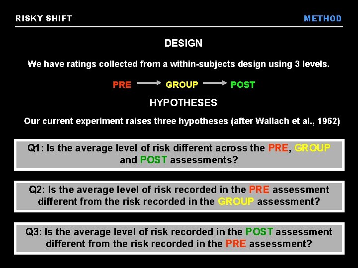 RISKY SHIFT METHOD DESIGN We have ratings collected from a within-subjects design using 3