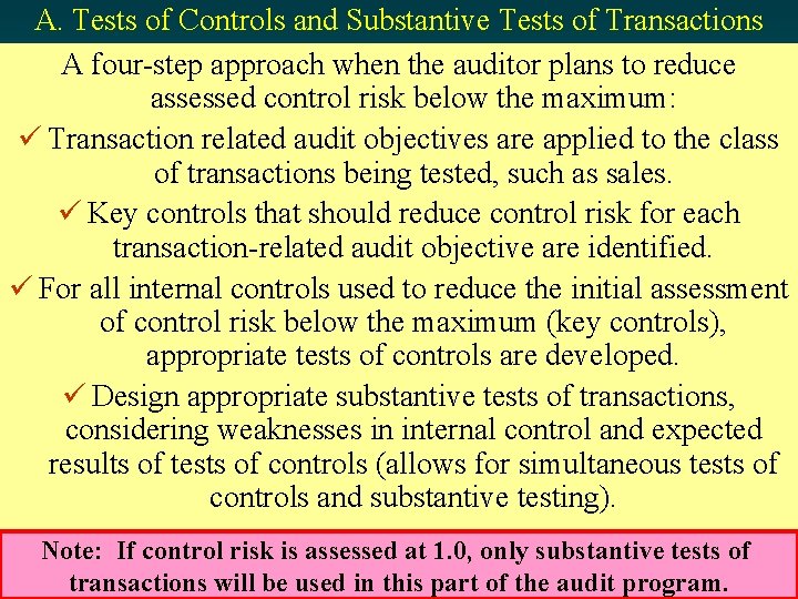 A. Tests of Controls and Substantive Tests of Transactions A four-step approach when the