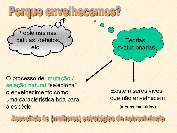 Problemas nas células, defeitos etc. . . O processo de mutação / seleção natural