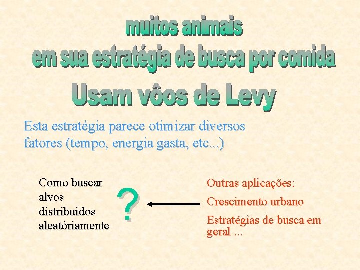 Esta estratégia parece otimizar diversos fatores (tempo, energia gasta, etc. . . ) Como