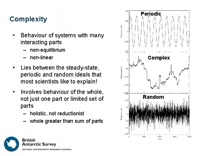 Complexity Periodic • Behaviour of systems with many interacting parts – non-equilibrium – non-linear