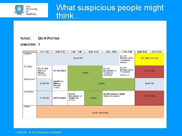 What suspicious people might think… 11/4/2020 © The University of Sheffield 