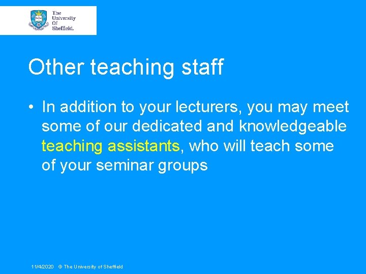 Other teaching staff • In addition to your lecturers, you may meet some of