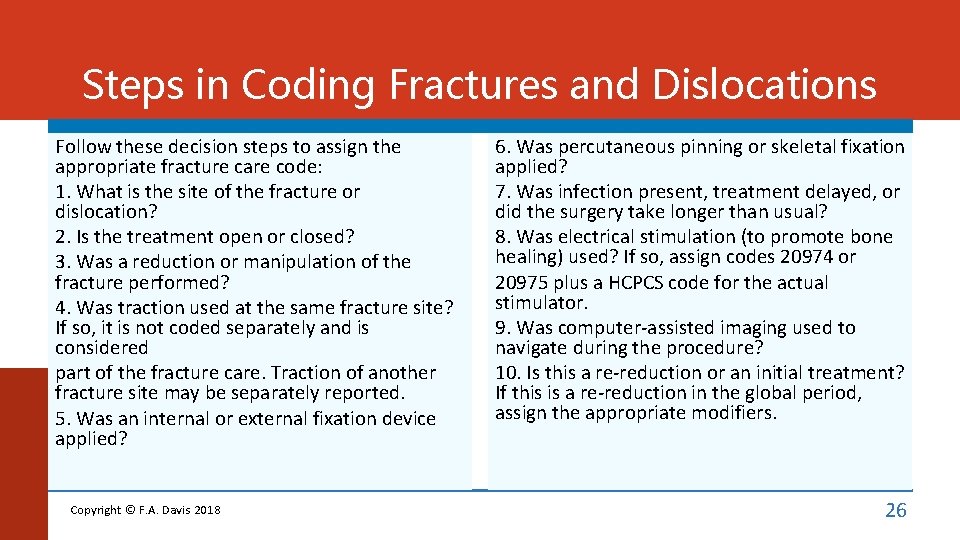 Steps in Coding Fractures and Dislocations Follow these decision steps to assign the appropriate