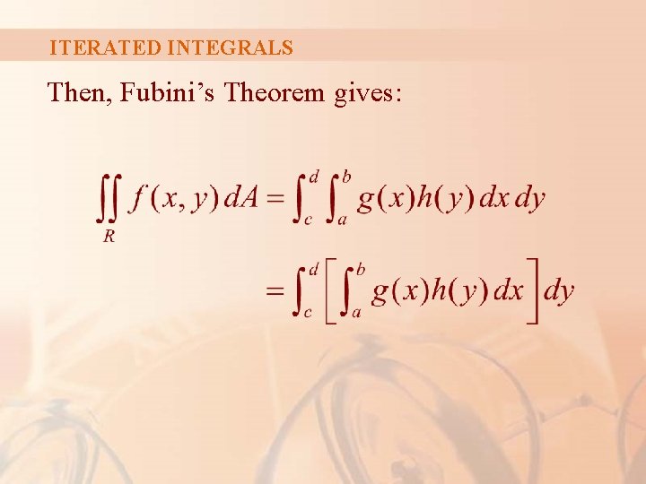 ITERATED INTEGRALS Then, Fubini’s Theorem gives: 