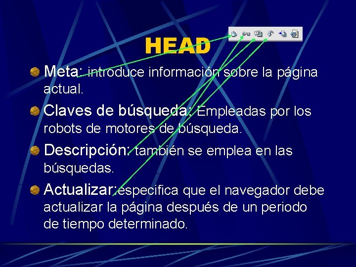 HEAD Meta: introduce información sobre la página actual. Claves de búsqueda: Empleadas por los