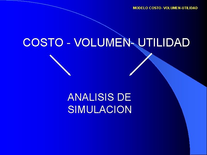 MODELO COSTO- VOLUMEN-UTILIDAD COSTO - VOLUMEN- UTILIDAD ANALISIS DE SIMULACION 